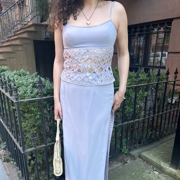 vintage y2k two piece purple beaded maxi prom dress lavender vintage formal - Picture 2 of 13